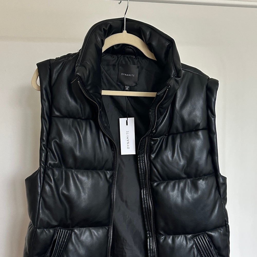 Dynamite Jet Black Quilted Faux Leather Puffer Vest
